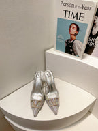 VT High Heeled Slingbacks Silver Sheepskin 292823