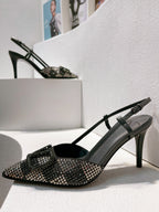 VT High Heeled Slingbacks  Charcoal black Sheepskin 292824