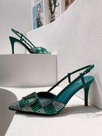 VT High Heeled Slingbacks  Emerald Green Sheepskin 292829