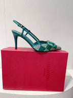 VT High Heeled Slingbacks  Emerald Green Sheepskin 292829