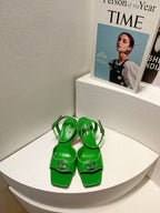 VT Sandals Heels 50mm Green Cowhide 292770