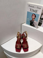 VT Sandals Heels  70mm  Ruby Red Cowhide 292779