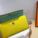 HM KELLY LEMON YELLOW POCKET 18MM BELT CINNAMON BROWN LEATHER SILVER HARDWARE