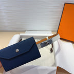 HM KELLY NAVY BLUE POCKET 18MM BELT WHITE LEATHER SILVER HARDWARE
