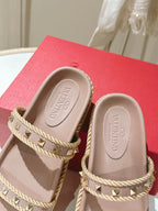 VT Rockstud Sandals Pink Nude Espadrilles Cowhide 328129