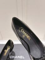 Chanel 25A Heel Pump Black Patent  Calfskin 393069
