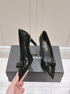 Chanel 25A Heel Pump Black Patent  Calfskin 393069