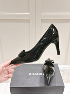 Chanel 25A Heel Pump Black Patent  Calfskin 393069