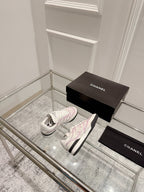 Chanel 25A Sports Shoes White Black Mix Pink Sheepskin 393113