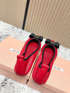 Miu Pointed-Toe Ballet Flats Red  Sheepskin 591566