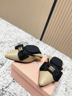 Miu Pointed-Toe Ballet Flats Beige Sheepskin 591569
