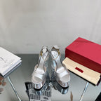 HIGH SANDAL 14CM IN SILVER CALFSKIN AND TRANSPARENT PVC