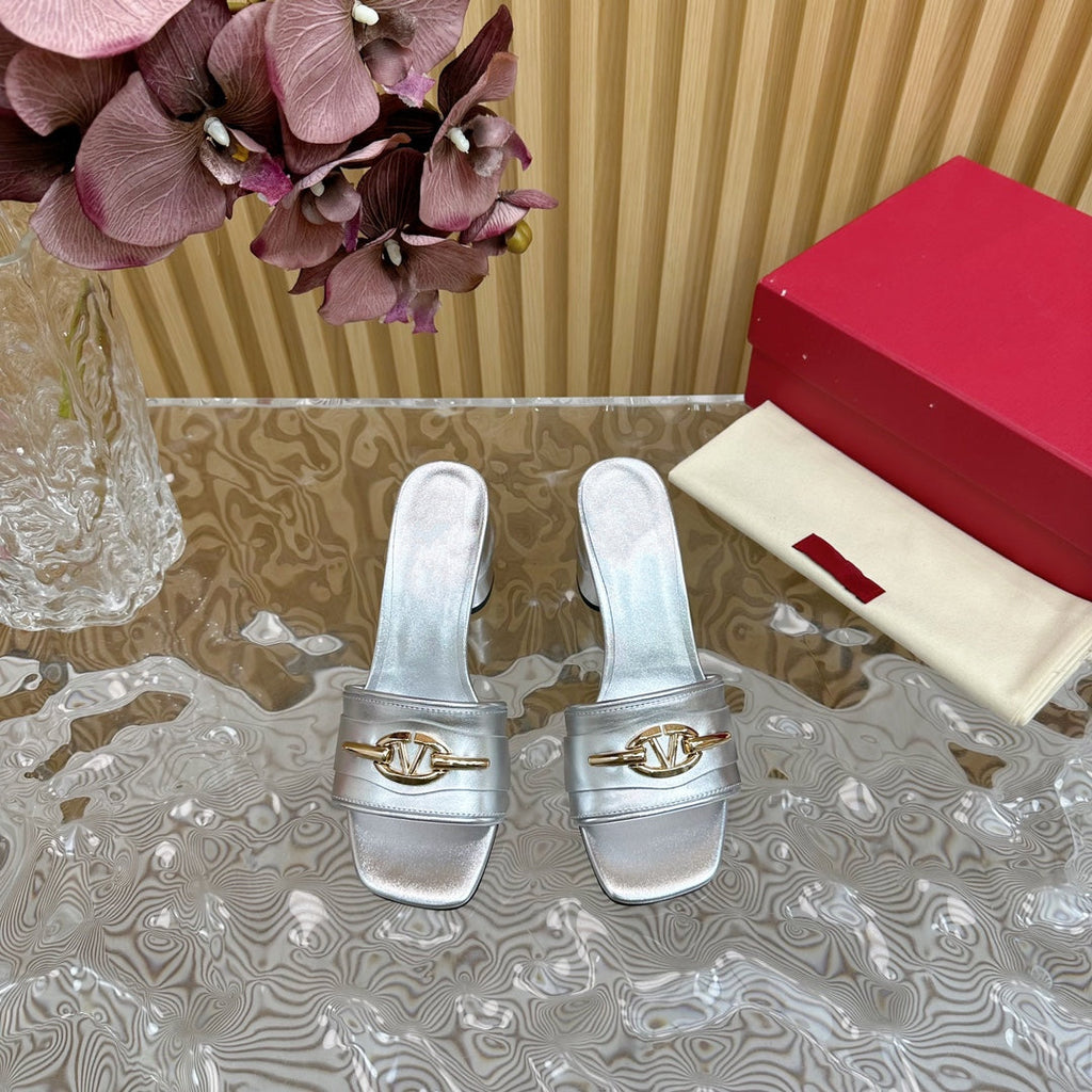High Heel 70 Mule Sandal The Bold Edition Vlogo Square Toe Silver