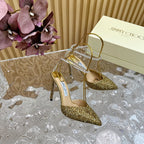 Jimmy Saeda 105 In Gold Pearl Studded Lambskin Pumps 581505