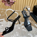 SL STRAP CRYSTAL HIGH SANDAL BLACK SATIN