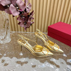 VLOGO SIGNATURE SLINGBACK PUMP 80 MM IN GOLD CALFSKIN