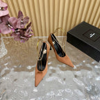 RÃ‰GINE PUMPS IN RUSTIC ORANGE SATIN GOLD CHAIN