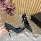 RÃ‰GINE PUMPS IN BLACK SATIN GOLD CHAIN