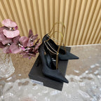 RÃ‰GINE PUMPS IN BLACK SATIN GOLD CHAIN