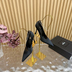 RÃ‰GINE PUMPS IN BLACK SATIN GOLD CHAIN