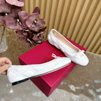 VT 2025 Quilted Leather Bow Ballerina Flats White Sheepskin 286491