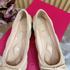 VT 2025 Quilted Leather Bow Ballerina Flats Nude Sheepskin 286492