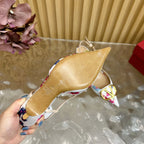VT 25 Flower Slingback White Floral Fabric Sheepskin 325191