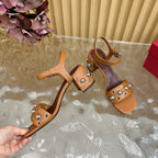 VT 25 Rivet Steel Beads Slingback Brown Lambskin 325206
