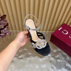 GG 26 High-Heeled Platform Sandals 105 Black Cowhide 589501