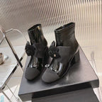 CC Short Boots 60mm Glossy Black Camellia Cowhide