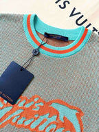 LV 25  Dolphin Jacquard Short Sleeve  Shirt Blue Sweater Knit