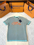 LV 25  Dolphin Jacquard Short Sleeve  Shirt Blue Sweater Knit