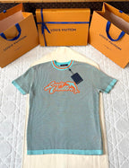 LV 25  Dolphin Jacquard Short Sleeve  Shirt Blue Sweater Knit