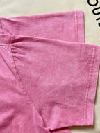 LV 25 Washed Powder Embroidery Round Neck T-shirt Pink Cotton