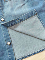 LV 25 Denim Pocket Embroidered Short Sleeve Shirt Blue Cotton