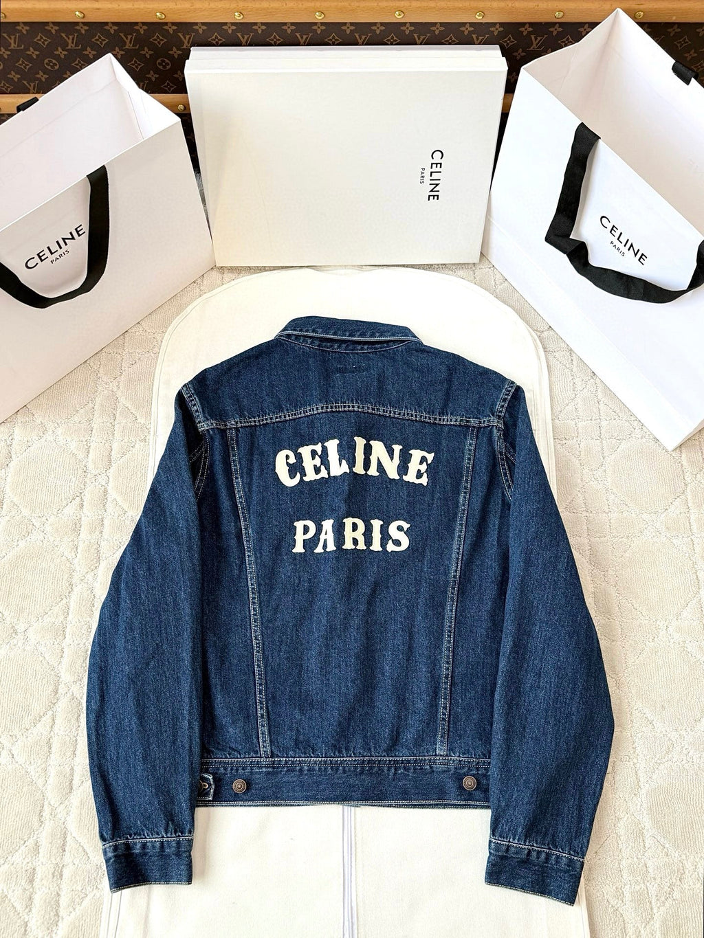 Celine 25 Denim Jacket Blue White Cotton