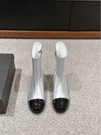 CC Short Boot Silver Metalic Lambskin Black Patent Calfskin