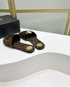 CARLYLE SLIDES IN LEOPARD GROSGRAIN BLACK GOLD