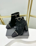 CC Ankle Boot 65 Black Suede Grosgrain Leather Strap