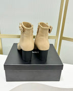 CC Ankle Boot 65 Beige Calfkin Black Grosgrain Leather Strap