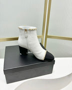 CC Ankle Boot 65 White Calfkin Black Grosgrain Leather Strap