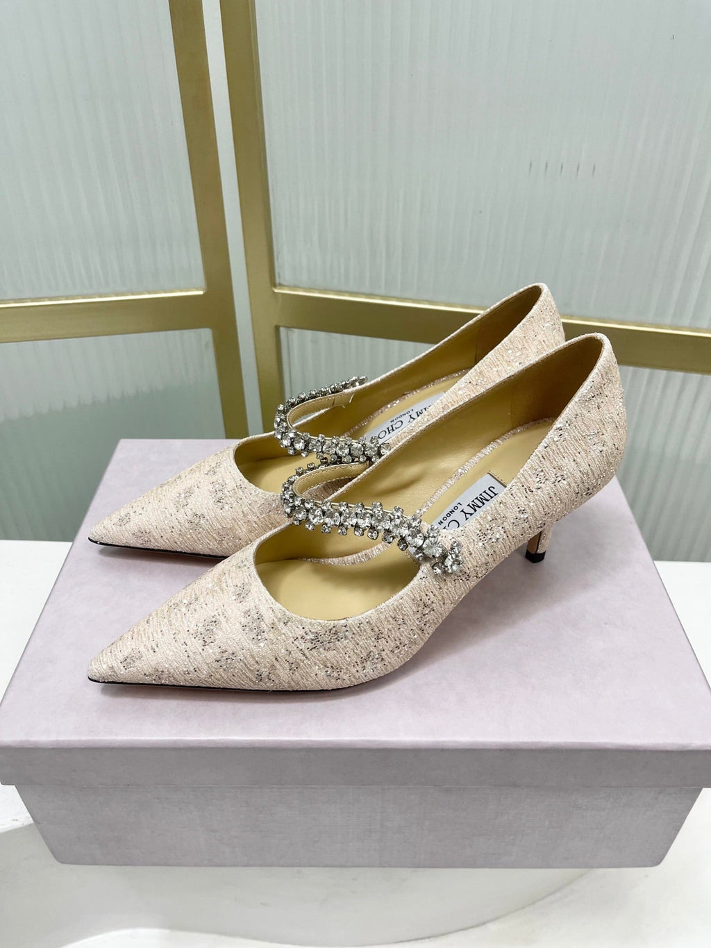 Jimmy 26s Heel Pump 65 Beige Sequins Sheepskin Diamond 605945