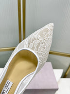 Jimmy 26s Ballet Flats White Beige Lace Sheepskin 605949