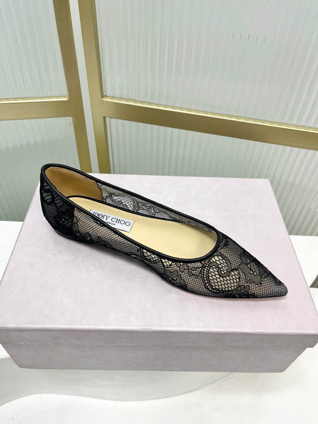 Jimmy 26s Ballet Flats Black Beige Lace Sheepskin 605955