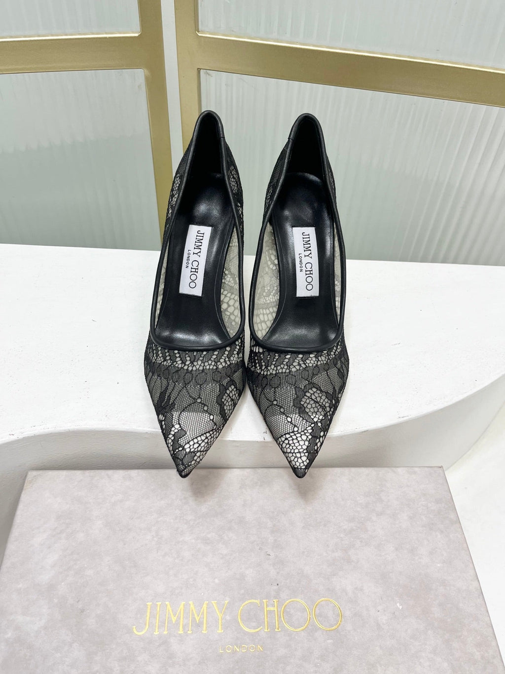 Jimmy 26s High Heel Pump 85 Black Lace Sheepskin 605956