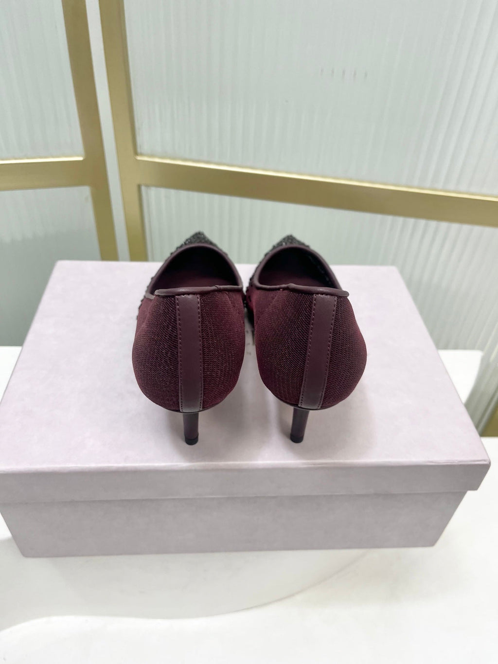 Jimmy 26s High Heels 65 Burgundy Rhinestones Mesh Sheepskin 605981