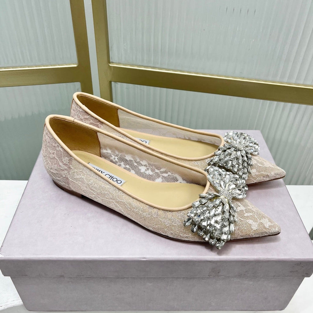 Jimmy 26s Ballet Flats Beige White Imported Lace Sheepskin 605986