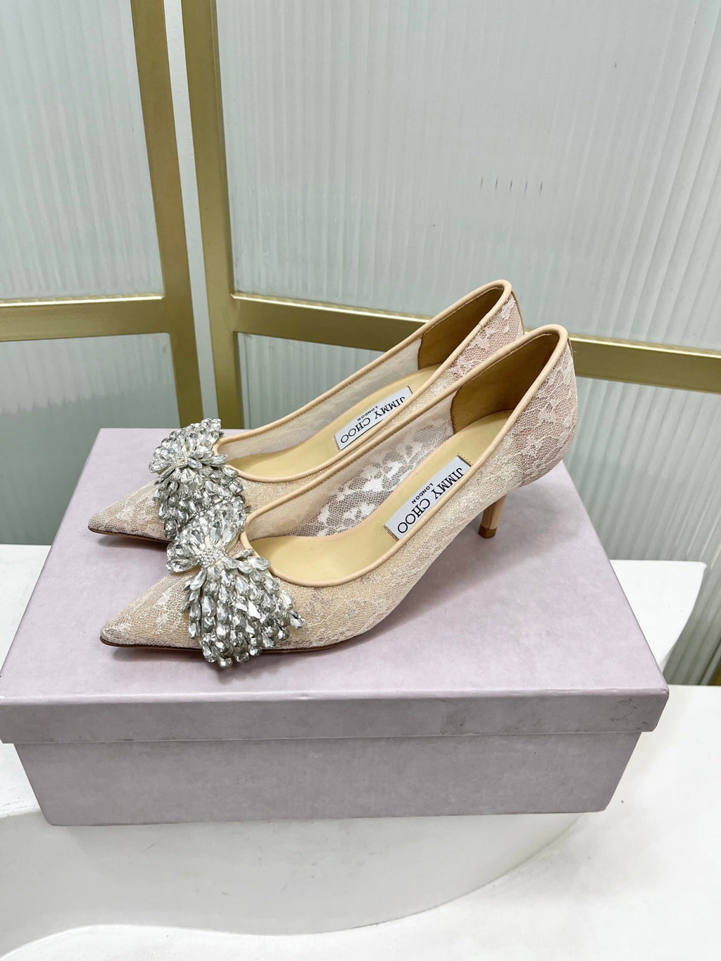 Jimmy 26s High Heels 65 Beige White Imported Lace Sheepskin 605987