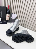 CC Combat Boots In Silver Quilted Lambskin 944579