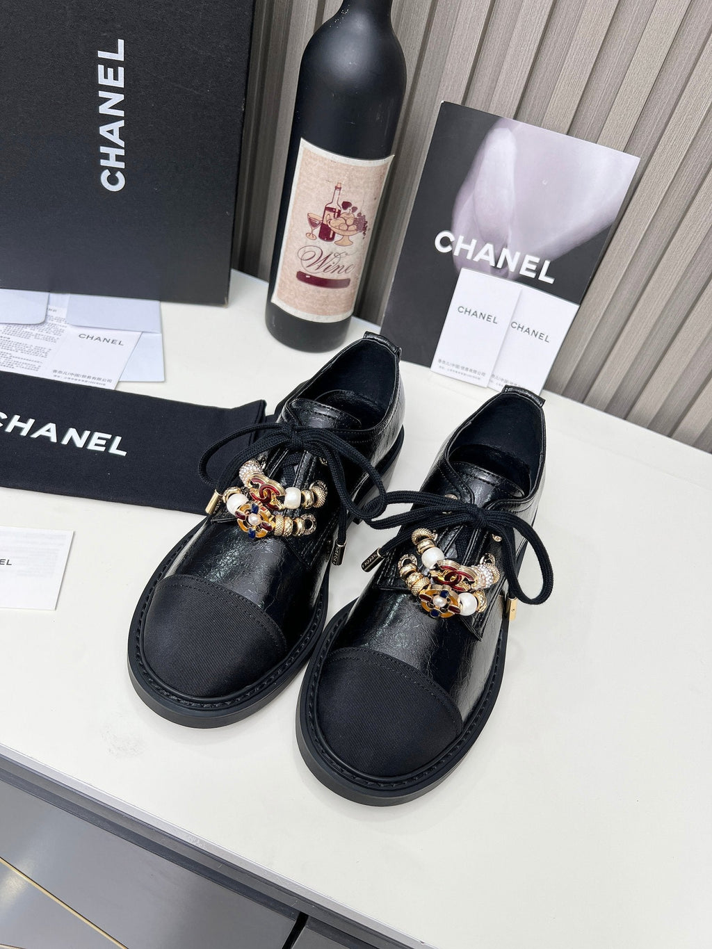 CC Shoe Oxford 50mm In Black Glossy Calfskin And Lycra Fabric 944547